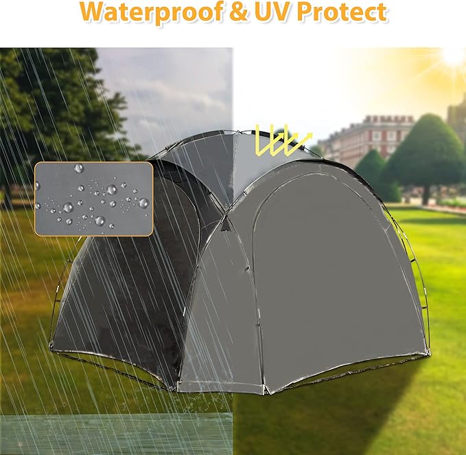 Easy Beach Tent 12 X 12ft Pop Up Canopy UPF50+ Tent with Side Wall Ground Pegs and Stability Poles Sun Shelter Rainproof Waterproof for Camping Trips Backyard Fun Party Or Picnics