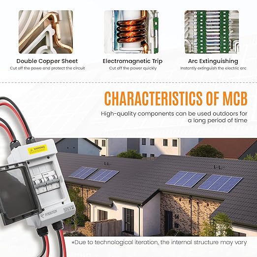 Solar Panels Disconnect Switch 40A 1000VDC PV Shut Off Switch 2 String Circuit Breaker Box IP66 Waterproof UV-Proof