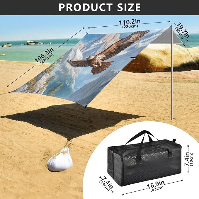 ALAZA Eagles Forest Mountains Beach Tent Sun Shelter Portable Canopy Sunshade for Outdoor Camping Picnics Backyard Fun 10x9 ft