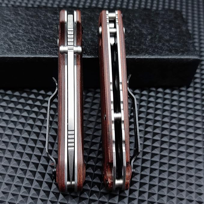 7 Folding KnifeD2 Steel Knife Pocket Knife with Wood HandleThumb Stud and Pocket Clip for Indoor Outdoor