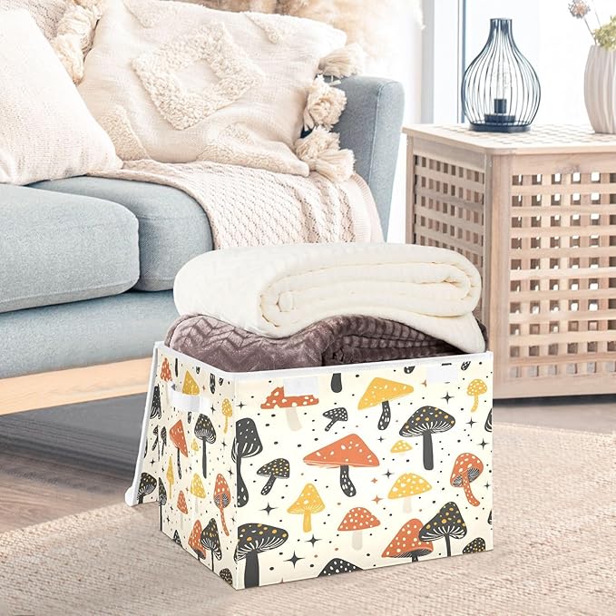 MNSRUU Containers Baskets with Lids Beautiful Mushroom Decor Foldable Storage Bins Organizer with Lid Collapsible Storage Boxes for Home Bedroom Closet Office