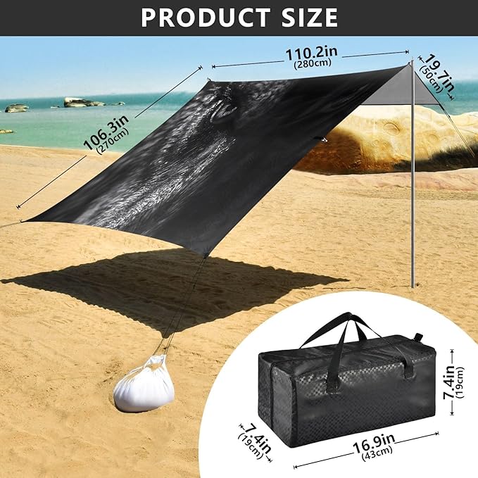 Hunting Wolf Eyes Beach Tent Sun Shelter Set UPF50+ UV Protection 10.5 x 9.19 FT Camping Shade Canopy with Sandbags Sand Anchors Carrying Bag and Others