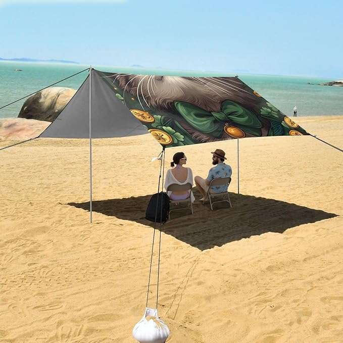 ALAZA St Patricks Cat Green Beach Tent Sun Shelter Portable Canopy Sunshade for Outdoor Camping Picnics Backyard Fun 10x9 ft
