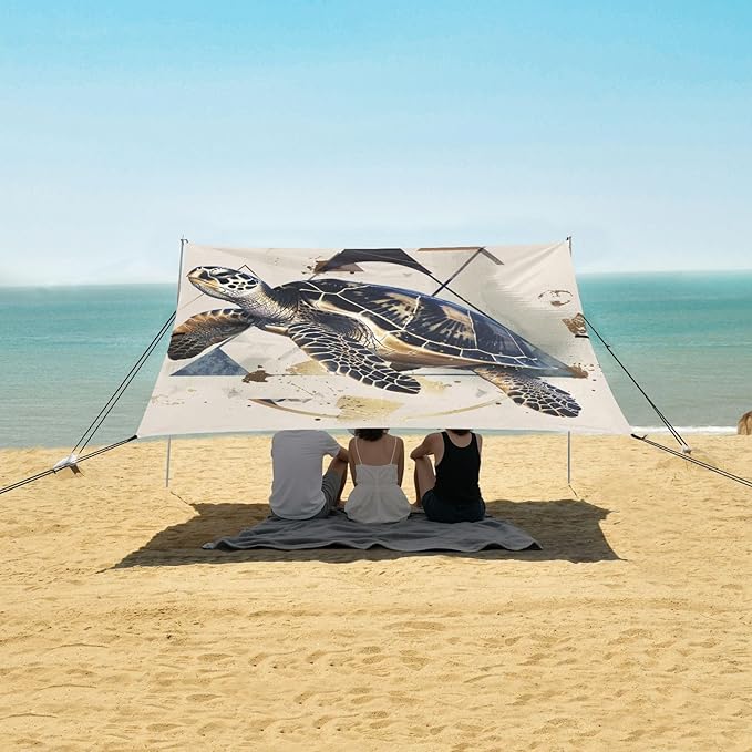 ALAZA Turtle Circles Triangles Beach Tent Sun Shelter Portable Canopy Sunshade for Outdoor Camping Picnics Backyard Fun 10x9 ft