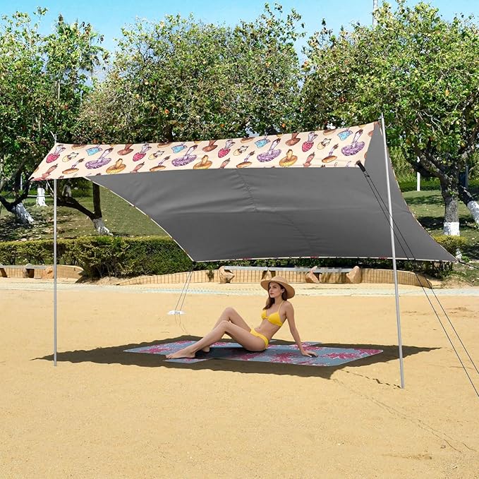 ALAZA Mushroom Rainbow Color Beach Tent Sun Shelter UPF50+ Protection Beach Shade Canopy w/ 4 Sandbags for Outdoor Camping Fishing Backyard Fun Picnic 10x9 ft