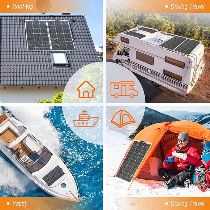 400W Flexible Solar Panel 4 Piece 100 Watt 12 Volt High-Efficiency Monocrystalline PV Module Power Charger for RV Marine Rooftop Battery and Other Off-Grid Applications