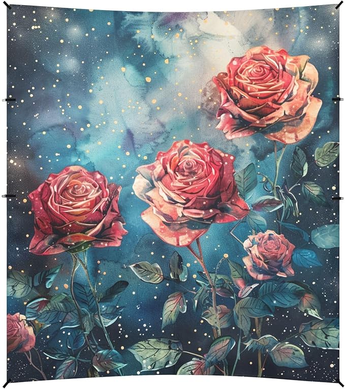 ALAZA Rose Flowers Stylization Watercolor Space Beach Tent Sun Shelter Portable Canopy Sunshade for Outdoor Camping Picnics Backyard Fun 10x9 ft