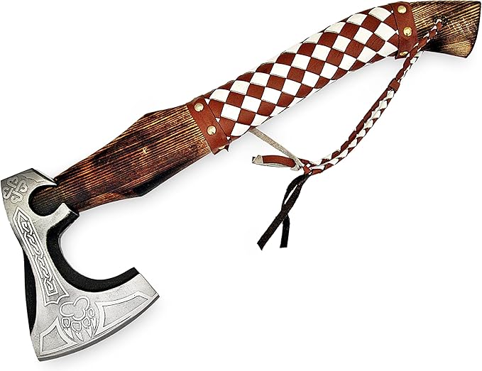 SFG - 20 Handmade Alloy Steel Axe Durable Sharp Blade Lanyard Included. Forged for Hunting Camping Kindling Chopping Firewood Branch Cutting
