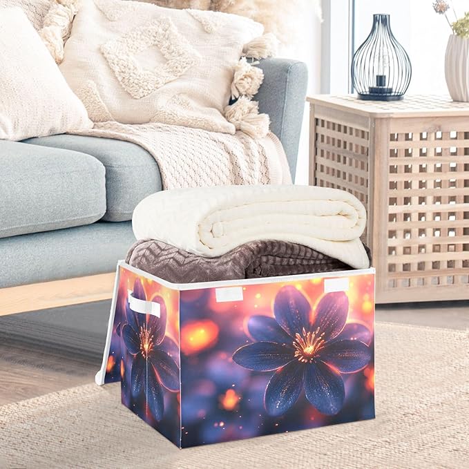 AIXIWAWA Lidded Storage Cube (Shining Flower) Fabric Foldable Closet Bins with Flip Lid and Handles Organizer Basket Container 16.5 x 12.6 x 11.8 IN