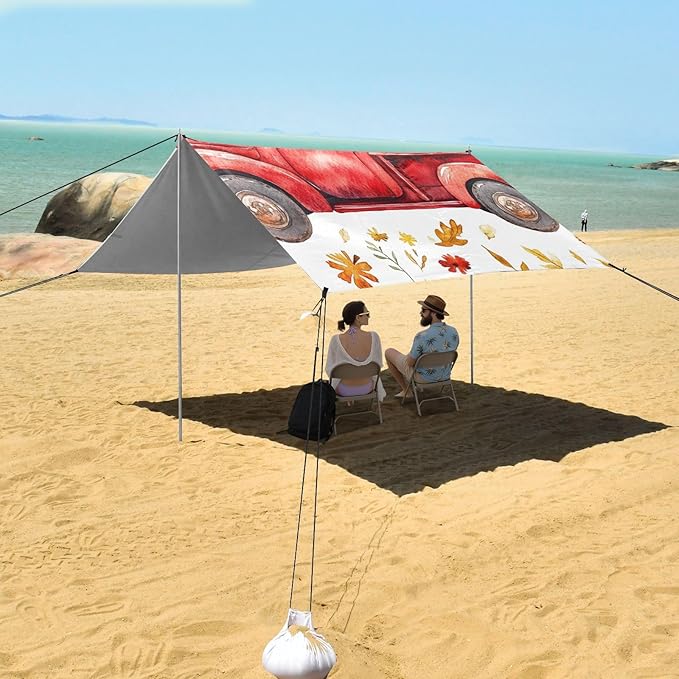 Autumn Truck Pumpkin Stable Beach Tent UPF50+ Water-Resistant Shade Sun Shelter Includes Sand Shovel Sandbags Stability Poles for Camping Picnics Backyard