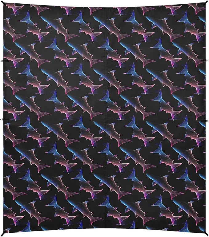 ALAZA Neon Shark Print Beach Tent Sun Shelter UPF50+ Protection Beach Shade Canopy w/ 4 Sandbags for Outdoor Camping Fishing Backyard Fun Picnic 10x9 ft