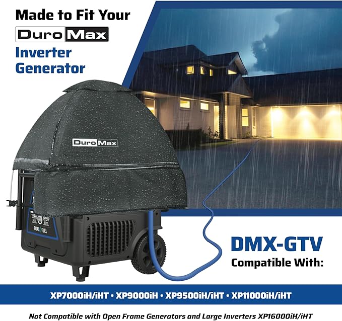 DuroMax DMX-GTV Inverter Generator Running Cover – Weatherproof Vinyl Canopy for Inverter Generators Fire- &amp Wind-Resistant Universal Fit Protection