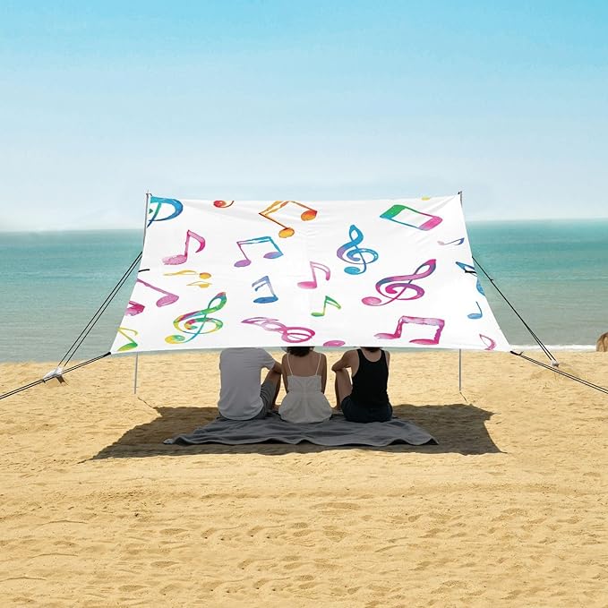 ALAZA Colorful and Cute Musical Notes Beach Tent Sun Shelter Portable Canopy Sunshade for Outdoor Camping Picnics Backyard Fun 10x9 ft