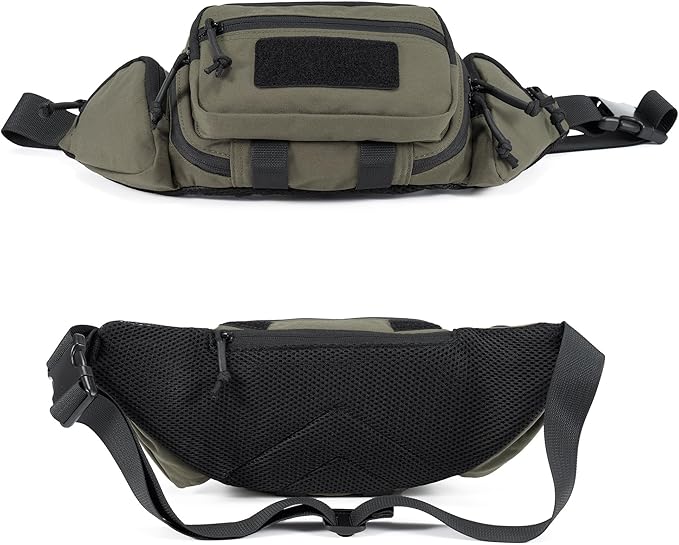 CCW Tactical Fanny Pack for Concealed Carry 500D Nylon Low Profile EDC Waist Bag with Pistol Holster &amp YKK Zippers Everyday Carry Hip Pack (Range Green)