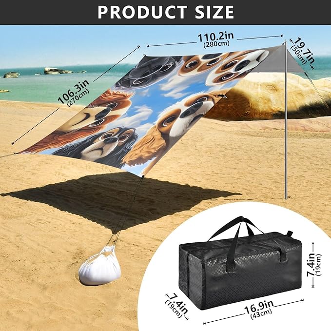 ALAZA Dog Faces Beach Tent Sun Shelter Portable Canopy Sunshade for Outdoor Camping Picnics Backyard Fun 10x9 ft