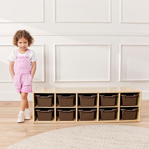 ECR4Kids Scoop Front Storage Bins Multipurpose Organization Chocolate 10-Piece