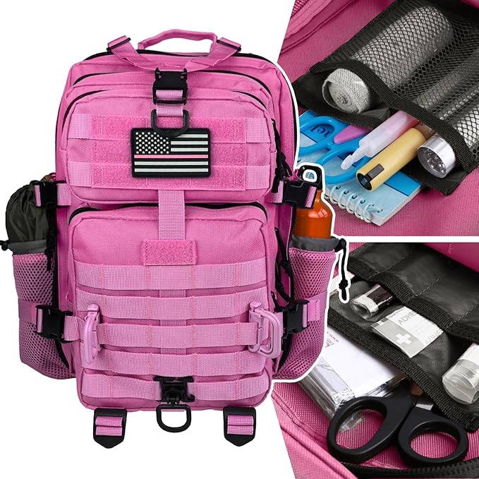 Hannibal Tactical 30L MOLLE Assault Pack Tactical Backpack Military Army Camping Rucksack with Bottle Holder 3-Day Pack Pink