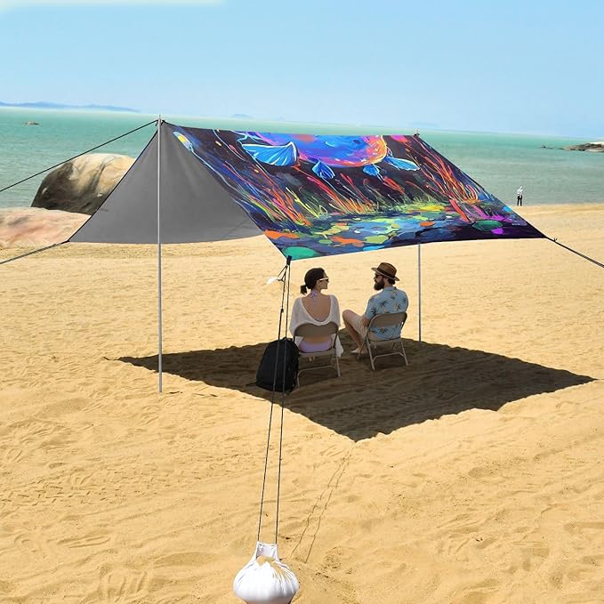 Cute Blue Tang1 Beach Cabana UPF50 Easy Setup Shade Sun Shelter with Sandbags &amp Sand Shovel for Camping Picnics Backyard