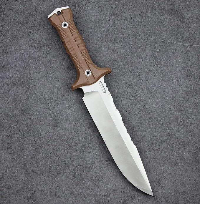 Dragon 12.8 Inch Sleipner Steel Full Tang Fixed BladeOutdoor Camping Tactics KnifeSatin PolishingG10 Handle with leggings Kydex Sheath (Brown handle white blade)