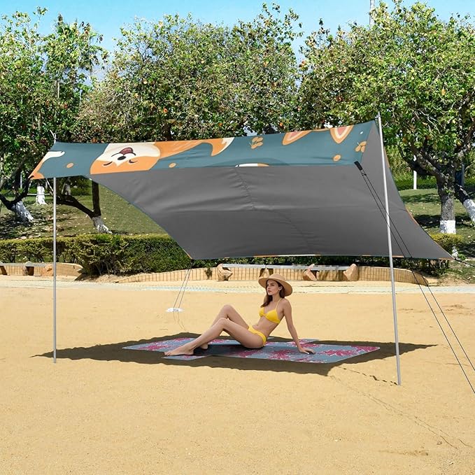 ALAZA Cartoon Happy Dog Beach Tent Sun Shelter Portable Canopy Sunshade for Outdoor Camping Picnics Backyard Fun 10x9 ft