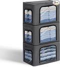 GuliPostan 3 Pack 40L Stackable Clothes Storage Bins with Metal Frame Handles &amp Zipper Collapsible Closet Organizer Box with Lid for Bedding Blankets Towel (Dark Grey)