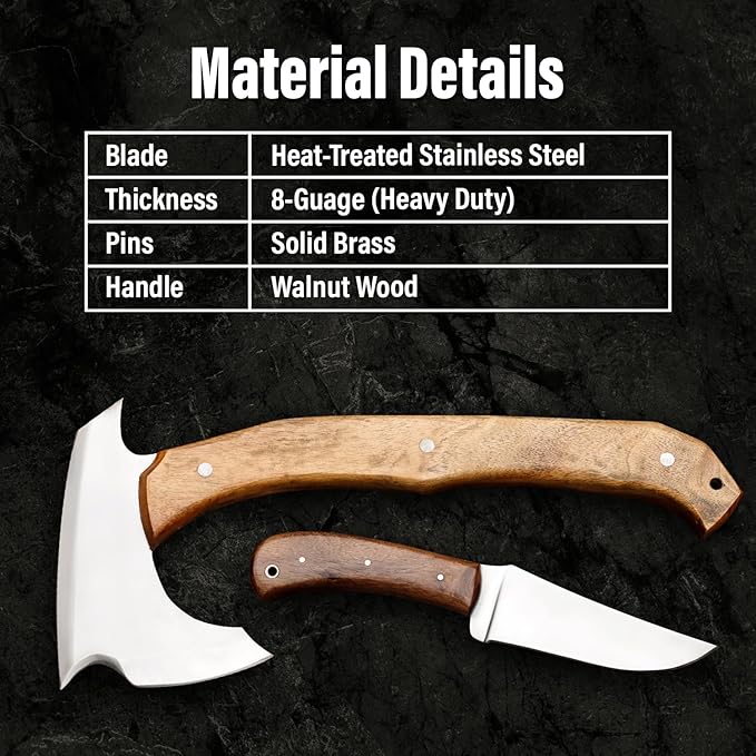 EdgeLandKnives® Hand Forged Tomahawk Axe and Knife Set Heavy Duty D2 Steel Throwing Axe and Knife Combo with Leather Sheath Perfect Outdoor Camping Hunting Set for Outdoorsmen and Adventurers EL41