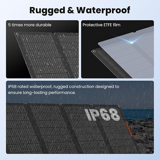 50W Portable Solar PanelsFoldable Solar Panel Charger IP68 Waterproof with USB-A and USB-C Ports DC 18V Output for Small Power Station Outdoor Camping RV Trip