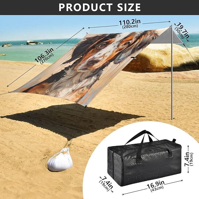 ALAZA Watercolor Cute Dog Beach Tent Sun Shelter Portable Canopy Sunshade for Outdoor Camping Picnics Backyard Fun 10x9 ft