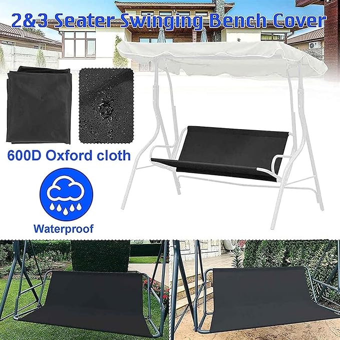 Swing Seat Canopy Replacement with Back Support Waterproof 600D Oxford Fabric Outdoor Garden Chair Replacement Cover