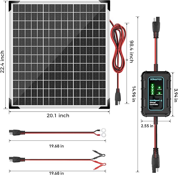 SUNAPEX 50W 12V Solar Battery Charger Maintainer Waterproof Solar Panel Trickle Charger with Controller for Car Motorcycle Boat Marine RV Trailer TractorTruck etc