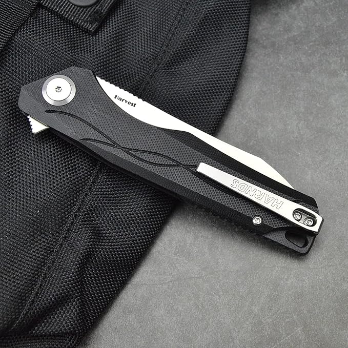Harnds Harvest Pocket knife with 14C28N Steel Folding Knife with G10 Handle for Camping Hunting Surviral