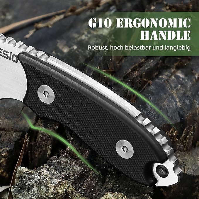 Omesio Neck Knife 5.43 Neck Knife with Sheath and Necklace Full Tang Small Fixed Blad Knife D2 Steel 2.17-Inch Blade G10 Handle for Outdoor Survival Camping Tactical