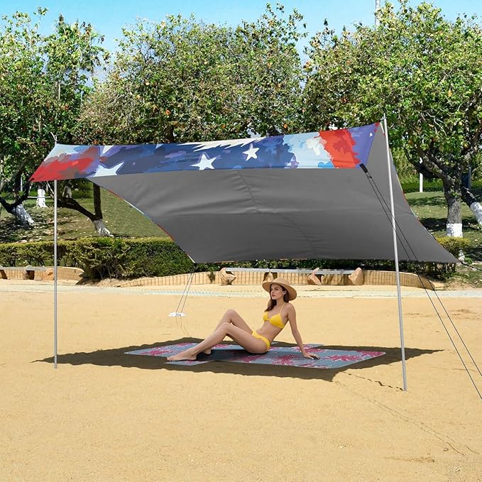 ALAZA Eagles Star Independence Day Beach Tent Sun Shelter Portable Canopy Sunshade for Outdoor Camping Picnics Backyard Fun 10x9 ft