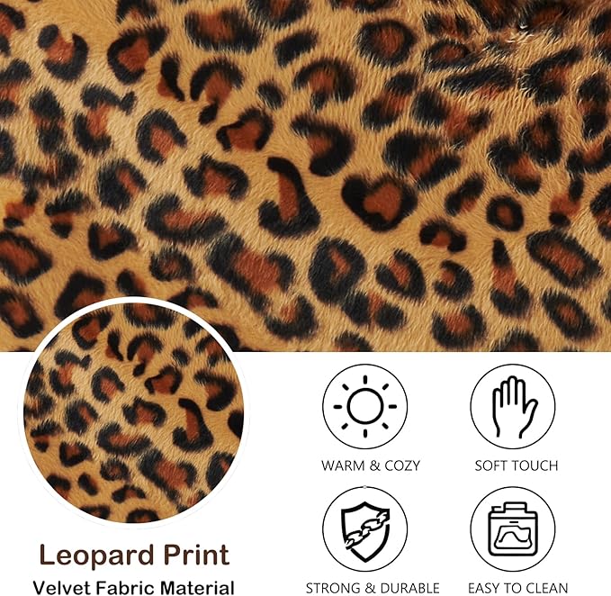 2PCS Storage Cubes with Flip-top Lid 11 Inch Leopard Print Velvet Fabric Cute Decorative Storage Bins Boxes PU Leather Handles Closet Organizer Container Foldable Washable Shelf Basket