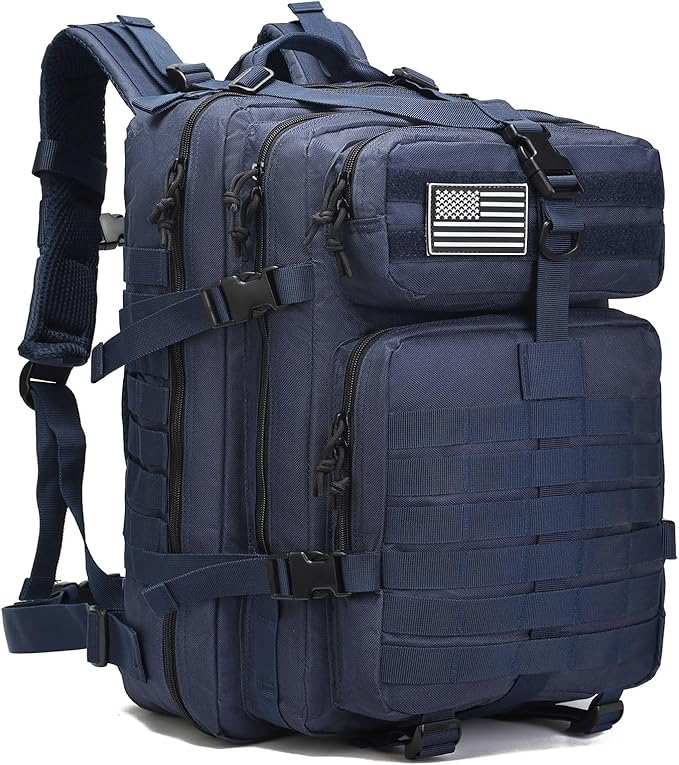 Tactical Backpack for Men 45L Military Gym Backpacks Large 3-Day Assault Pack Bug Out Bag MOLLE Daypack for Rucking Fishing Camping (Blue Dark)
