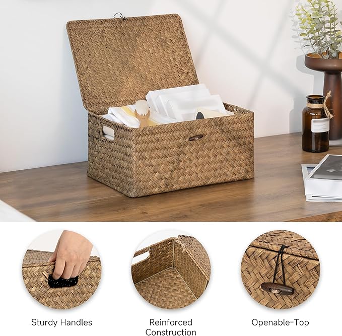StorageWorks Bundle of 1-Pack Large Wicker Storage Basket &amp 1-Pack Wicker Baskets with Lid