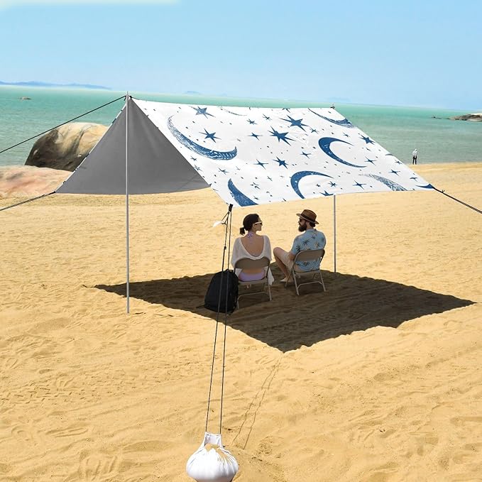 ALAZA Blue Moon Stars Seamless Beach Tent Sun Shelter Portable Canopy Sunshade for Outdoor Camping Picnics Backyard Fun 10x9 ft