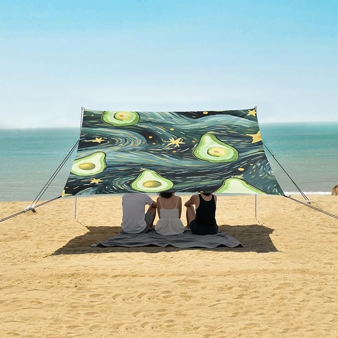 ALAZA Avocado Starry Night Galaxy Beach Tent Sun Shelter Portable Canopy Sunshade for Outdoor Camping Picnics Backyard Fun 10x9 ft