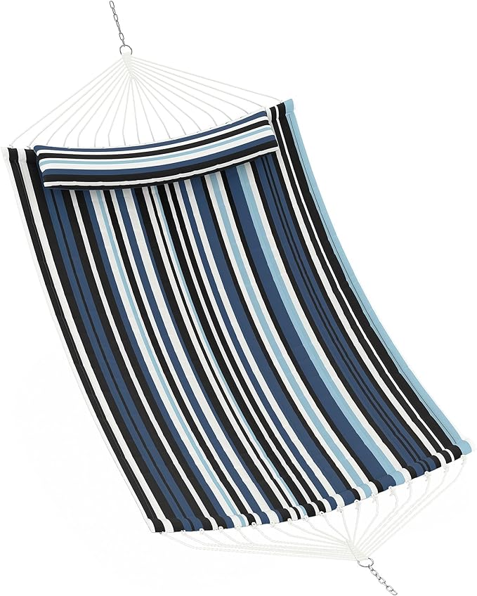 12 FT Double Quilted Fabric Hammock with Spreader Bar &amp Detachable Pillow 450 LBS Capacity 2 Person Hammock Indoor Outdoor for Patio Backyard Poolside Garden