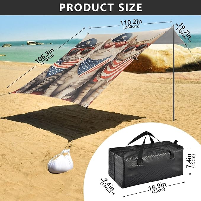 ALAZA Three Cats Sunglasses Flag Beach Tent Sun Shelter Portable Canopy Sunshade for Outdoor Camping Picnics Backyard Fun 10x9 ft