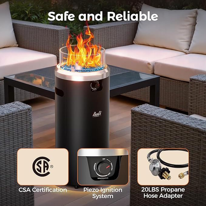 BALI OUTDOORS Propane Fire Pit Black Column Outdoor Fire Pit Round Outdoor Firepits for Outside Garden Patio