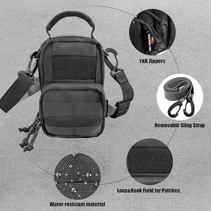 Roaring Fire Tinder Tactical Molle Utility Pouch EDC Tool Organizer Pouch with Removable Sling Strap. Modular Organizer Pouches for Every Day Carry Hiking Camping (Black)