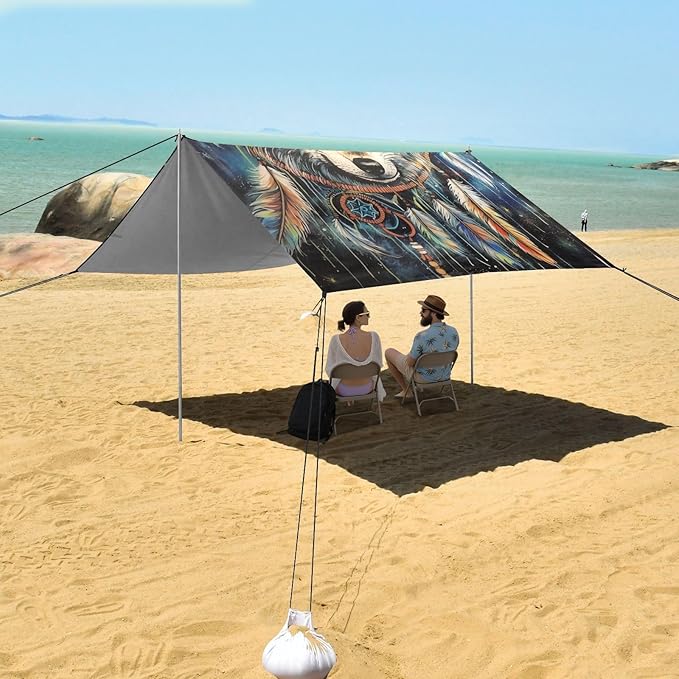 ALAZA Wolf Dream Catcher Starry Beach Tent Sun Shelter Portable Canopy Sunshade for Outdoor Camping Picnics Backyard Fun 10x9 ft