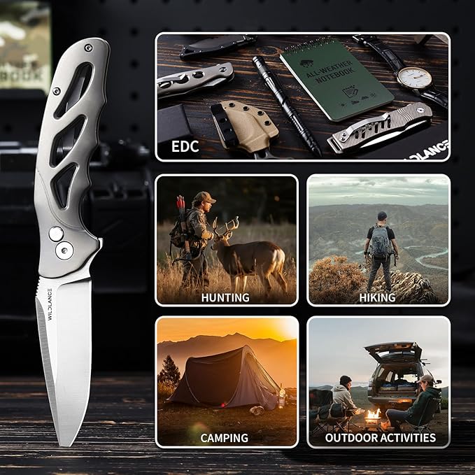 Small EDC Pocket Knife for Men &amp Women - 3 Drop Point D2 Blade Titanium Handle with Button Lock &amp Pocket Clip | Small Slim Cool Folding Knife for Daily Carry Camping Hiking &amp Outdoor Us