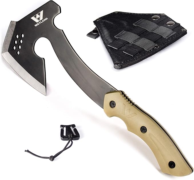 WEYLAND Survival Hatchet &amp Camping Axe with MOLLE Sheath - Small Bushcraft Camping Axes &amp Hatchets for Splitting &amp Chopping Wood Kindling Splitter for Fire Wood Camp Hand Tool