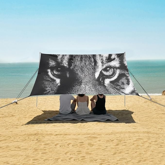 Tiger Grey Beach Tent Sun Shelter Set UPF50+ UV Protection 10.5 x 9.19 FT Camping Shade Canopy with Sandbags Sand Anchors Carrying Bag and Others