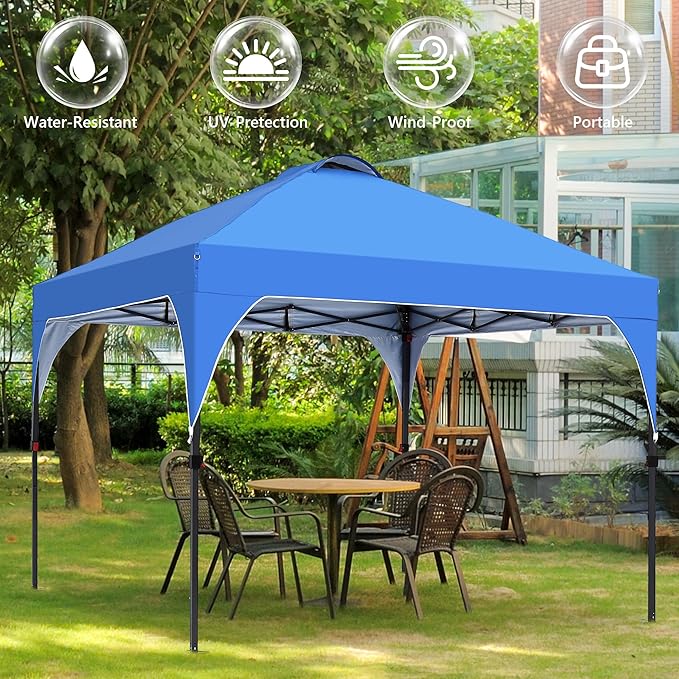 GDY 8x8 Pop Up Canopy Tent Easy-Setup Gazebo Outdoor Canopy with 3 Adjustable Heights for Events Parties Camping Blue.