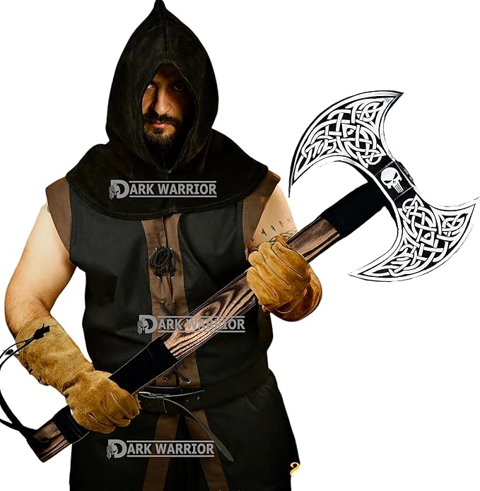 [Dark Warrior] 7.50 lbsHandmade Double Headed axe Berserker Axe Large Norse Axe Hand Forged Steel AxeDouble Blade Axe Forest Axes Hewing Axe Broad Axe Hunting Axe Dane Axe Viking Battle Axe