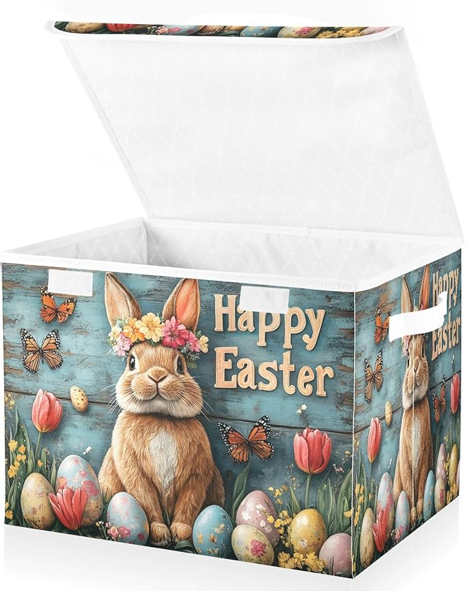senya Easter Baskets Collapsible Storage Bins with Lids Rabbit Bunny Egg D Storage Boxes Clothes Baskets for Organizing