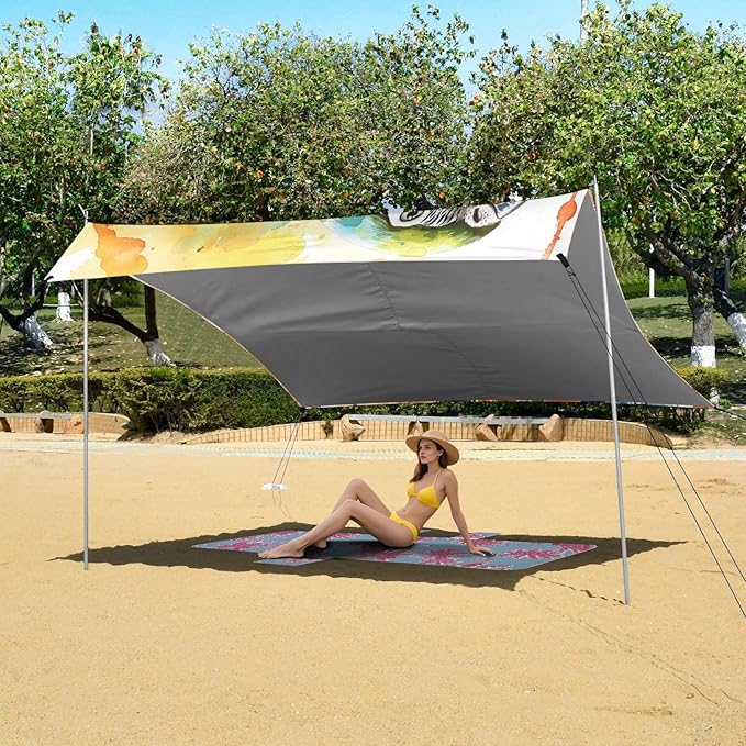 ALAZA Watercolor Parrot Portrait Beach Tent Sun Shelter UPF50+ Protection Beach Shade Canopy w/ 4 Sandbags for Outdoor Camping Fishing Backyard Fun Picnic 10x9 ft